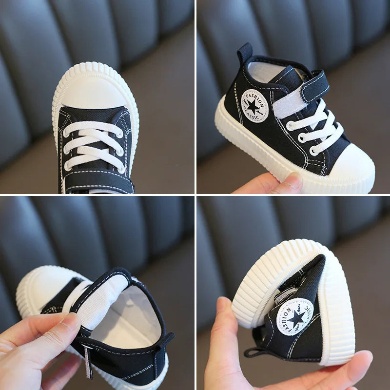 Tênis Infantil de Lona Cano Alto, com Velcro
