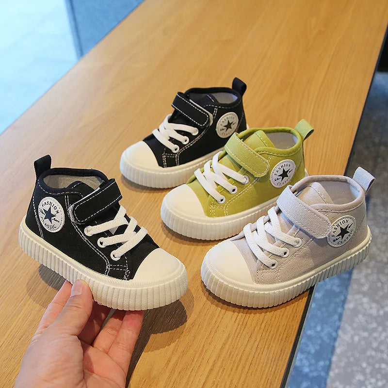 Tênis Infantil de Lona Cano Alto, com Velcro
