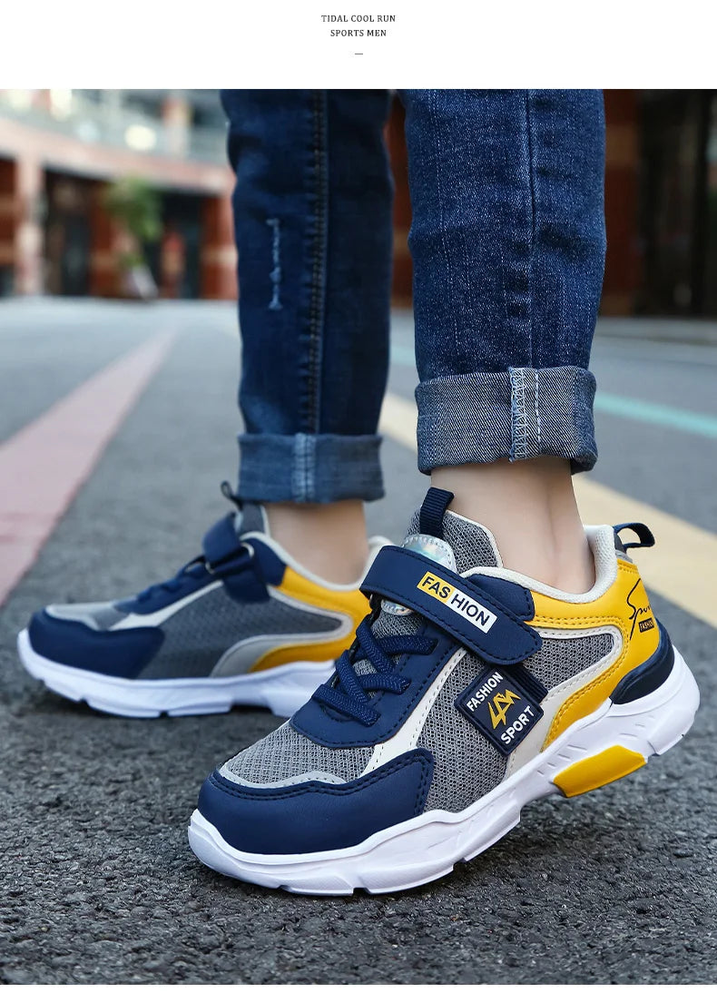 Tênis Infantil Casual para Meninos e Meninas, Respirável, com Tela e Fechamento em Gancho e Argola