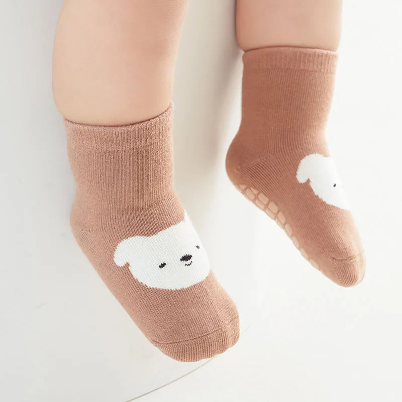 Kit com 6 Pares de Meias Infantis Antiderrapantes – Raposa e Urso