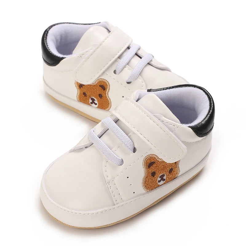Sapatinho de Couro Infantil 0–18M para Meninos e Meninas, Mocassim com Solado de Borracha Antiderrapante