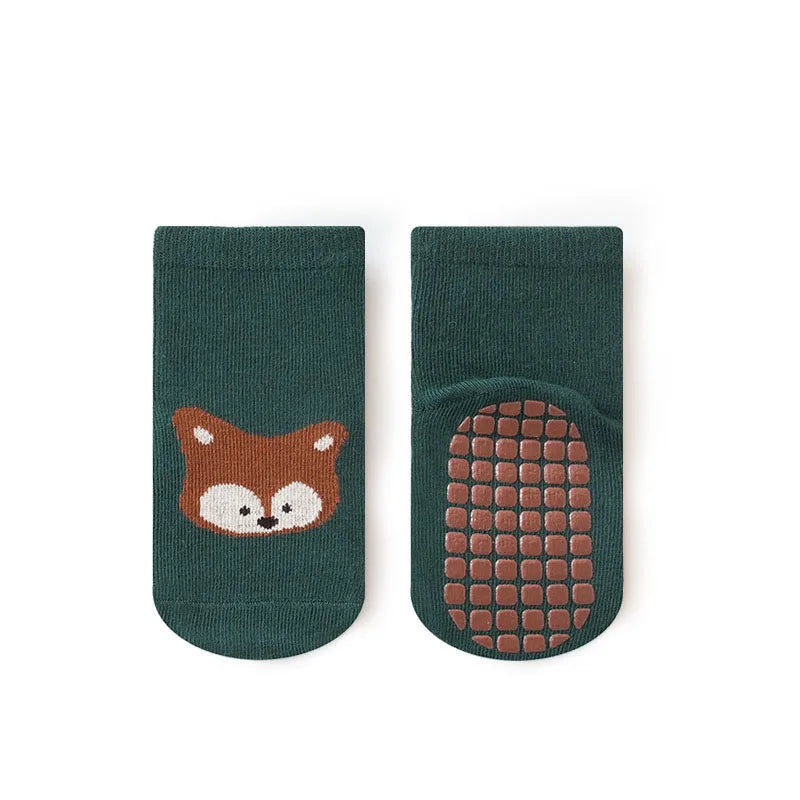 Kit com 6 Pares de Meias Infantis Antiderrapantes – Raposa e Urso