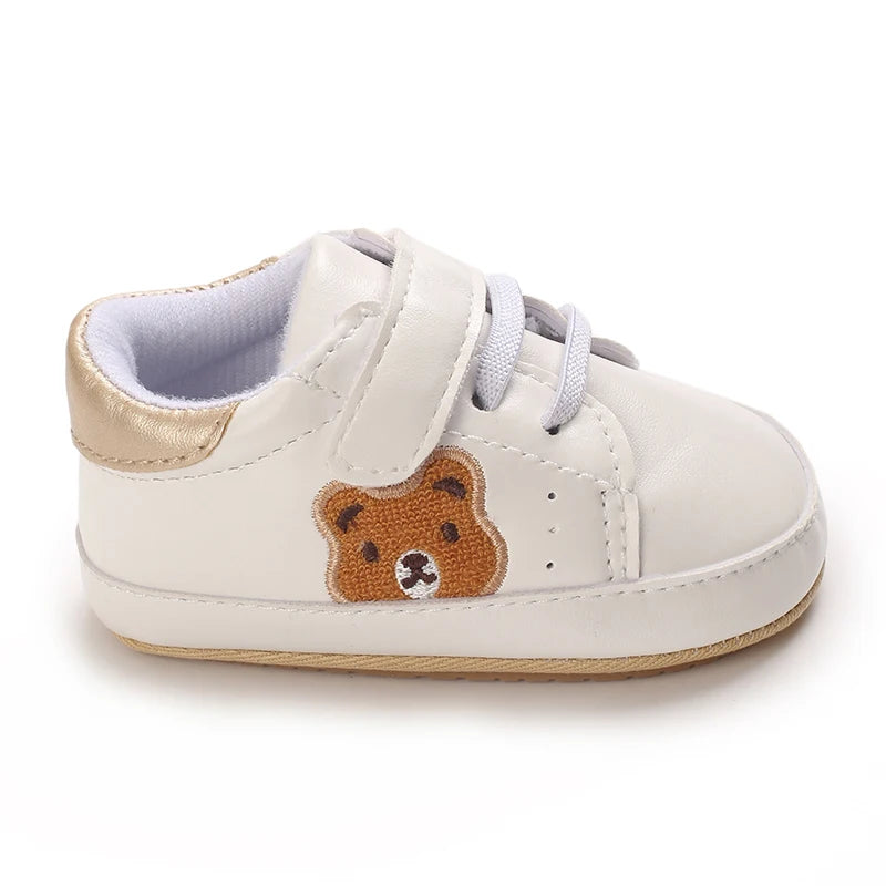 Sapatinho de Couro Infantil 0–18M para Meninos e Meninas, Mocassim com Solado de Borracha Antiderrapante