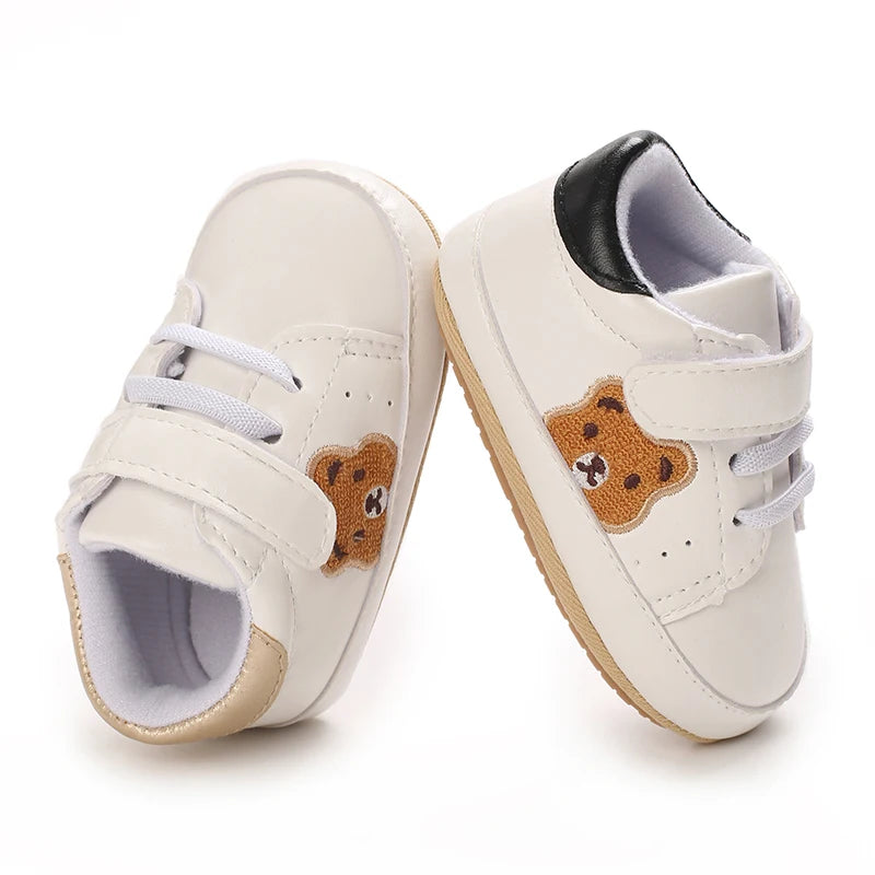 Sapatinho de Couro Infantil 0–18M para Meninos e Meninas, Mocassim com Solado de Borracha Antiderrapante