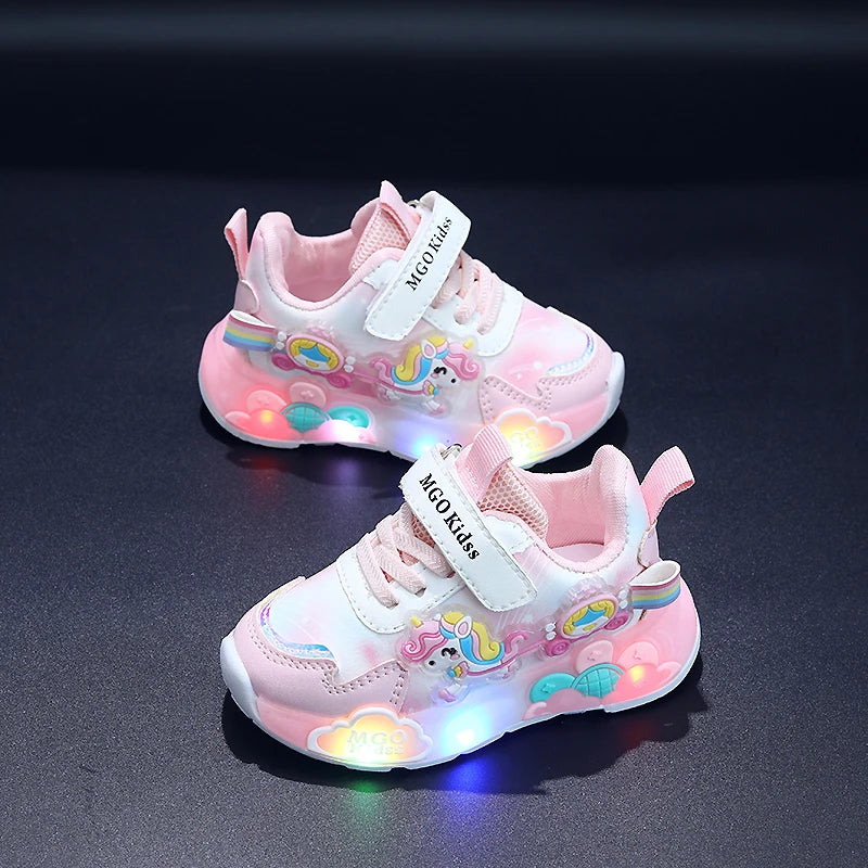 Tênis Infantil Feminino com Luzes LED, Estilo Princesa