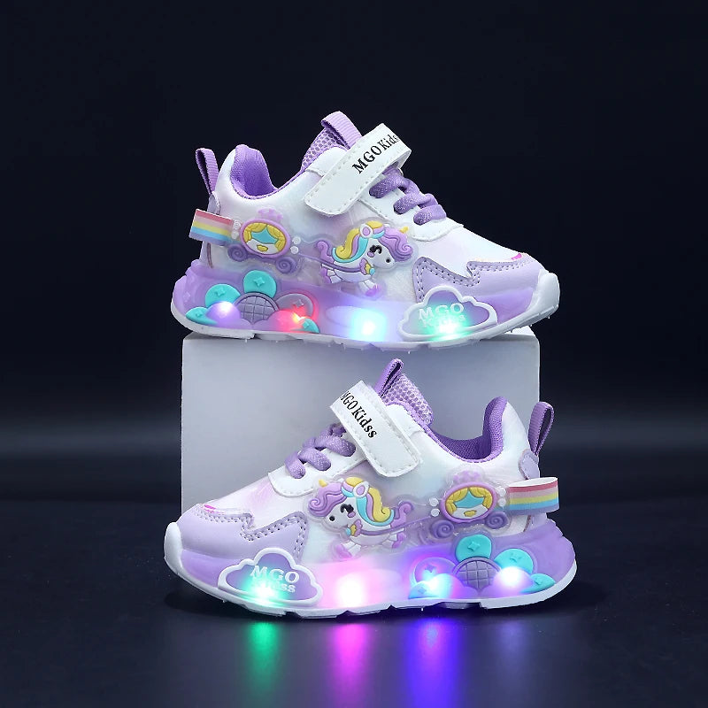 Tênis Infantil Feminino com Luzes LED, Estilo Princesa