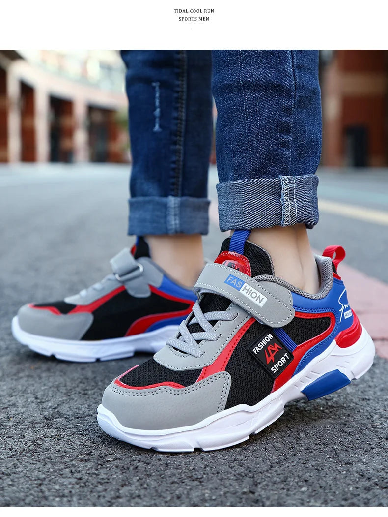 Tênis Infantil Casual para Meninos e Meninas, Respirável, com Tela e Fechamento em Gancho e Argola