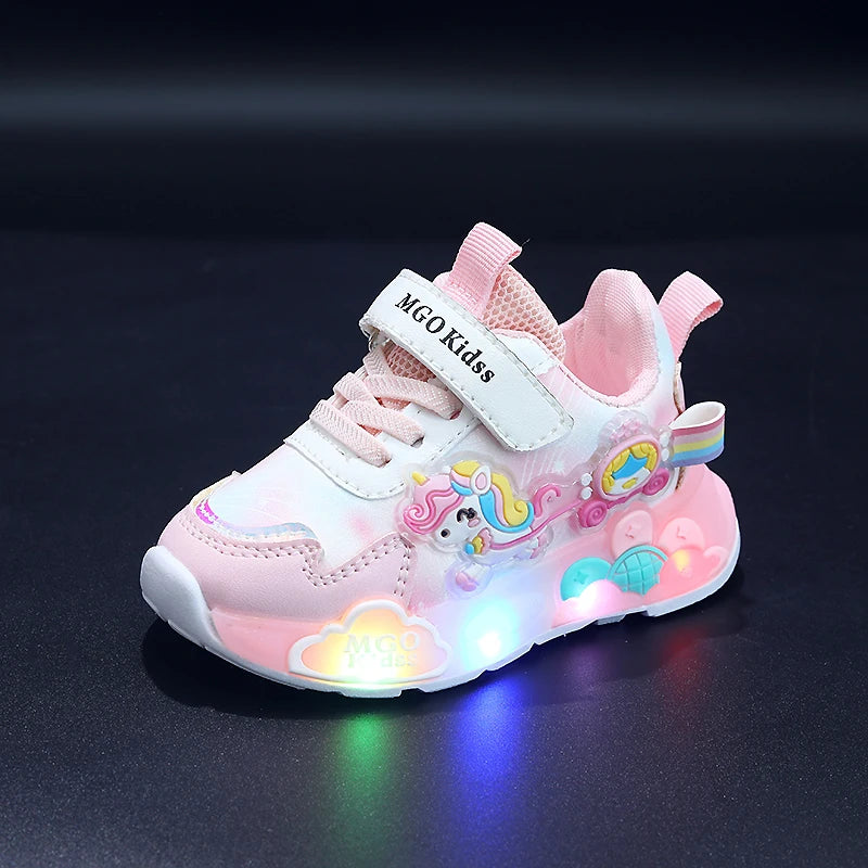 Tênis Infantil Feminino com Luzes LED, Estilo Princesa