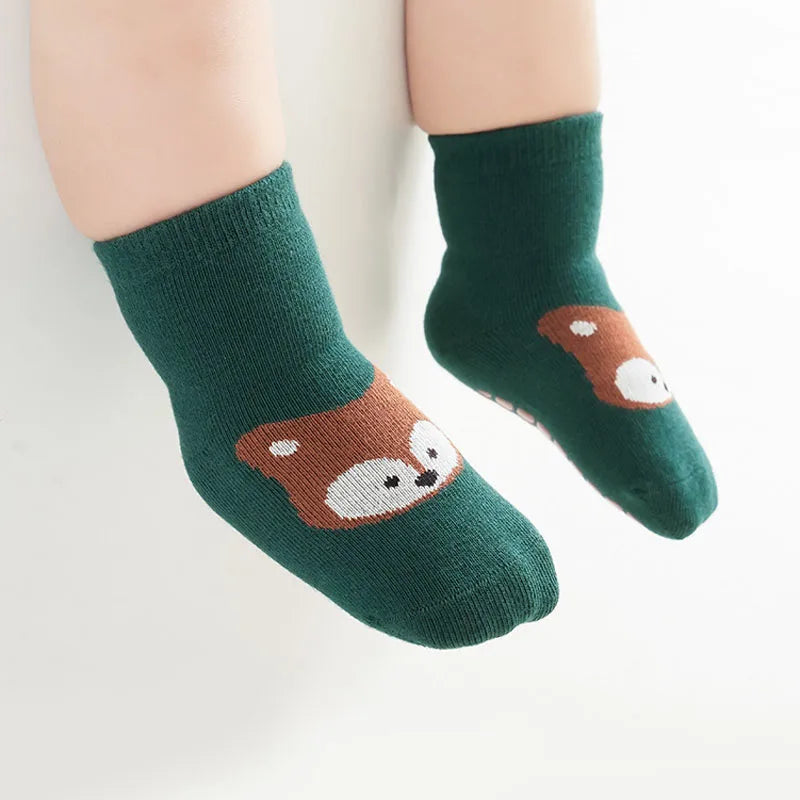 Kit com 6 Pares de Meias Infantis Antiderrapantes – Raposa e Urso