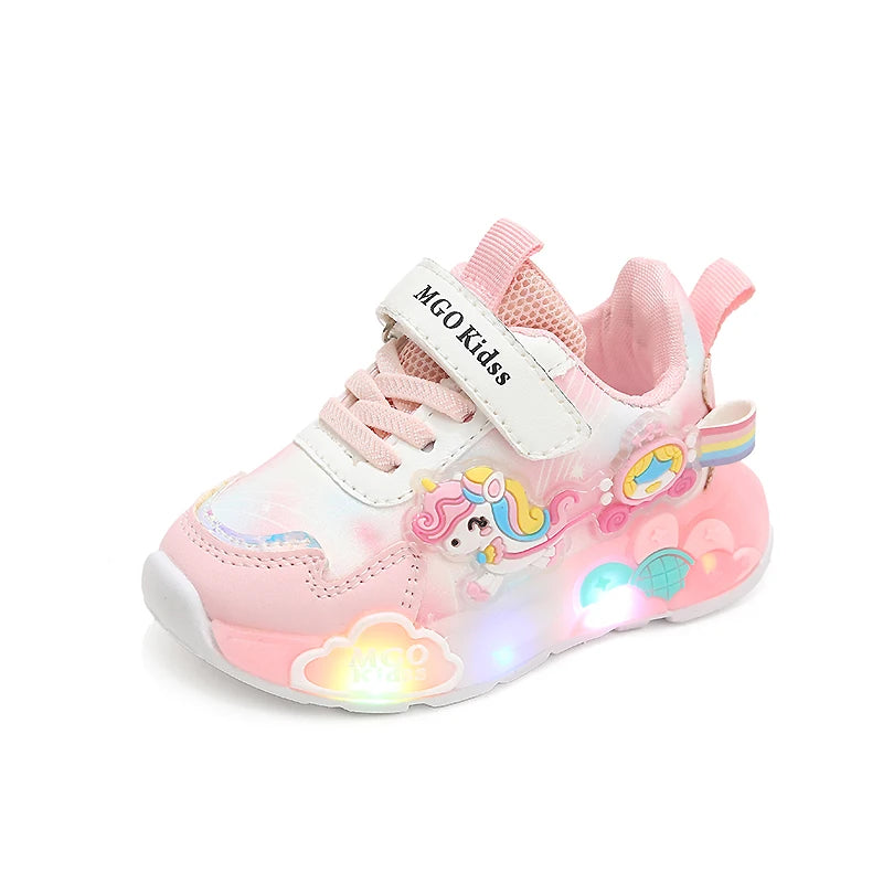 Tênis Infantil Feminino com Luzes LED, Estilo Princesa