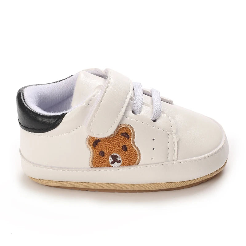 Sapatinho de Couro Infantil 0–18M para Meninos e Meninas, Mocassim com Solado de Borracha Antiderrapante