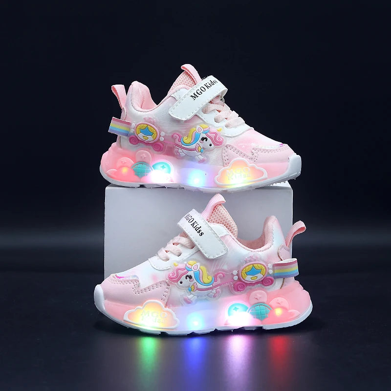 Tênis Infantil Feminino com Luzes LED, Estilo Princesa