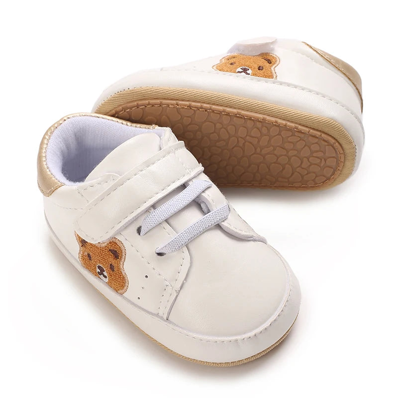 Sapatinho de Couro Infantil 0–18M para Meninos e Meninas, Mocassim com Solado de Borracha Antiderrapante