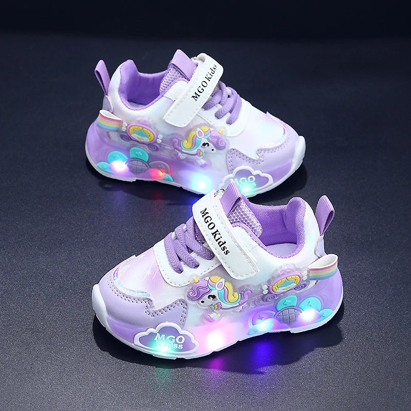 Tênis Infantil Feminino com Luzes LED, Estilo Princesa