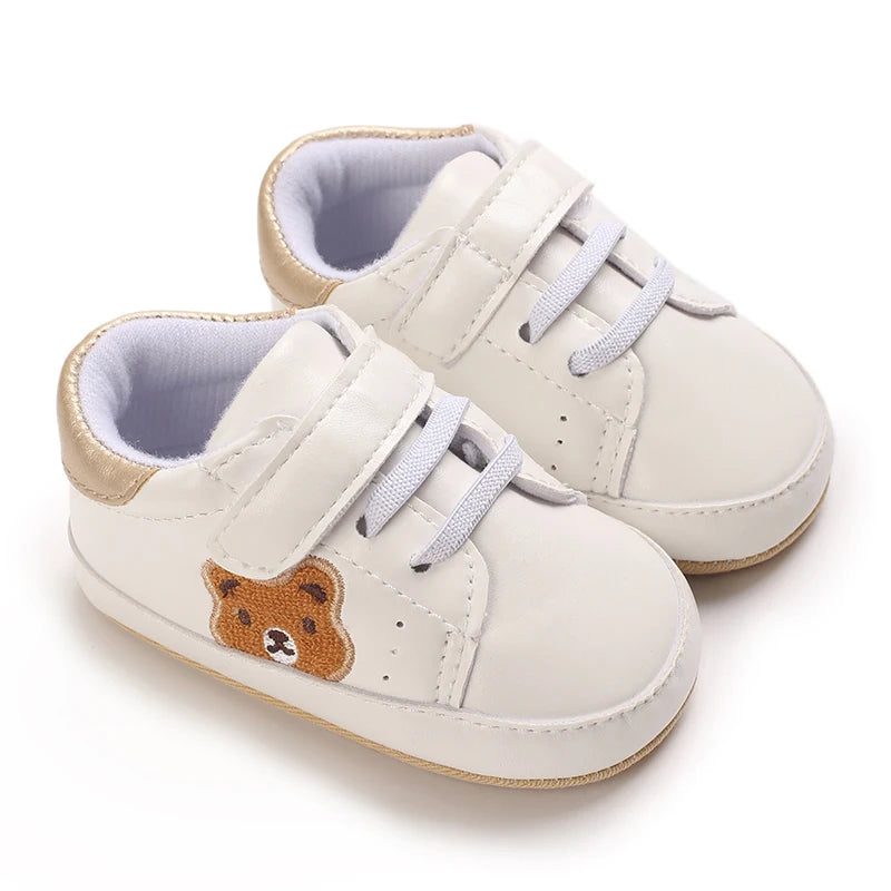 Sapatinho de Couro Infantil 0–18M para Meninos e Meninas, Mocassim com Solado de Borracha Antiderrapante