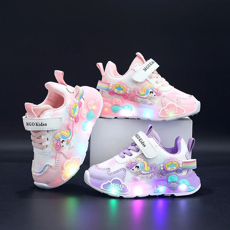 Tênis Infantil Feminino com Luzes LED, Estilo Princesa