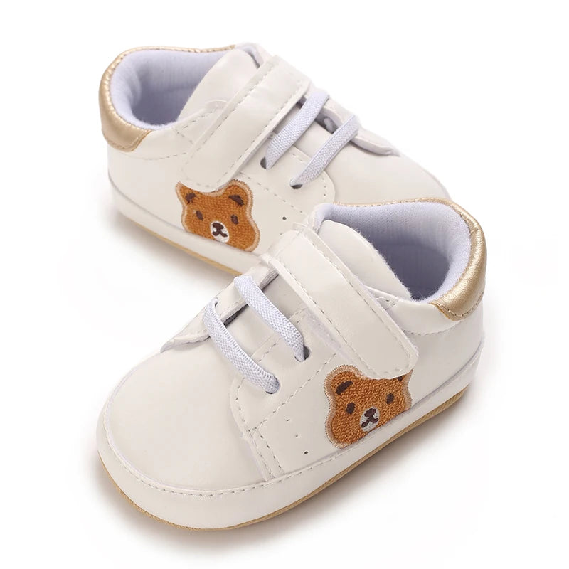 Sapatinho de Couro Infantil 0–18M para Meninos e Meninas, Mocassim com Solado de Borracha Antiderrapante