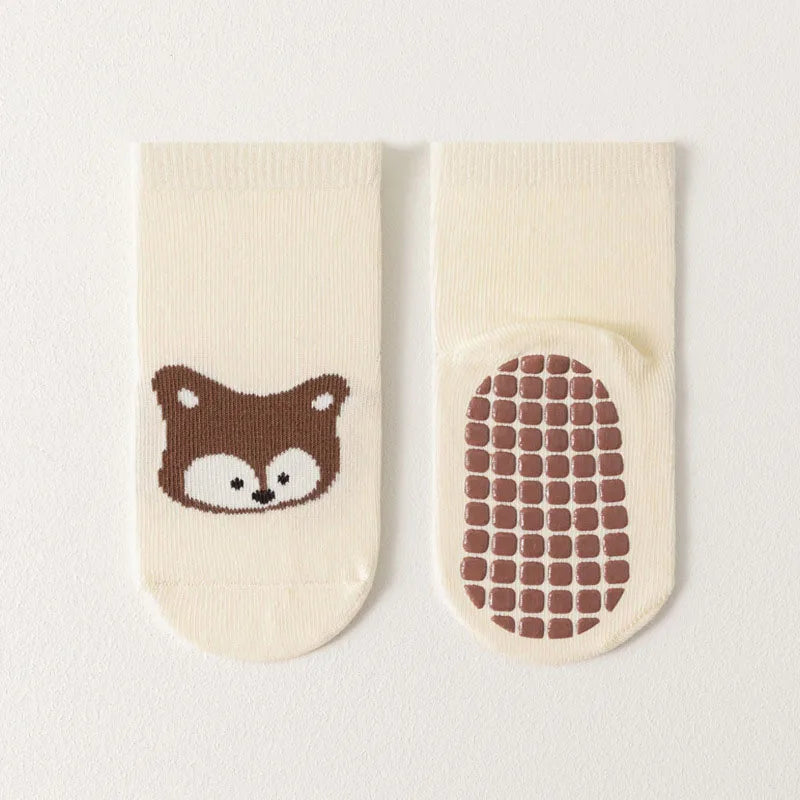 Kit com 6 Pares de Meias Infantis Antiderrapantes – Raposa e Urso