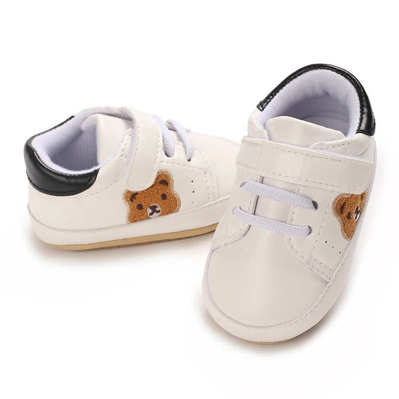 Sapatinho de Couro Infantil 0–18M para Meninos e Meninas, Mocassim com Solado de Borracha Antiderrapante