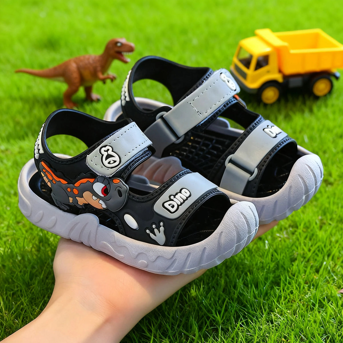 Sandália Infantil 3D de Dinossauro, Fechada, Macia e Antiderrapante